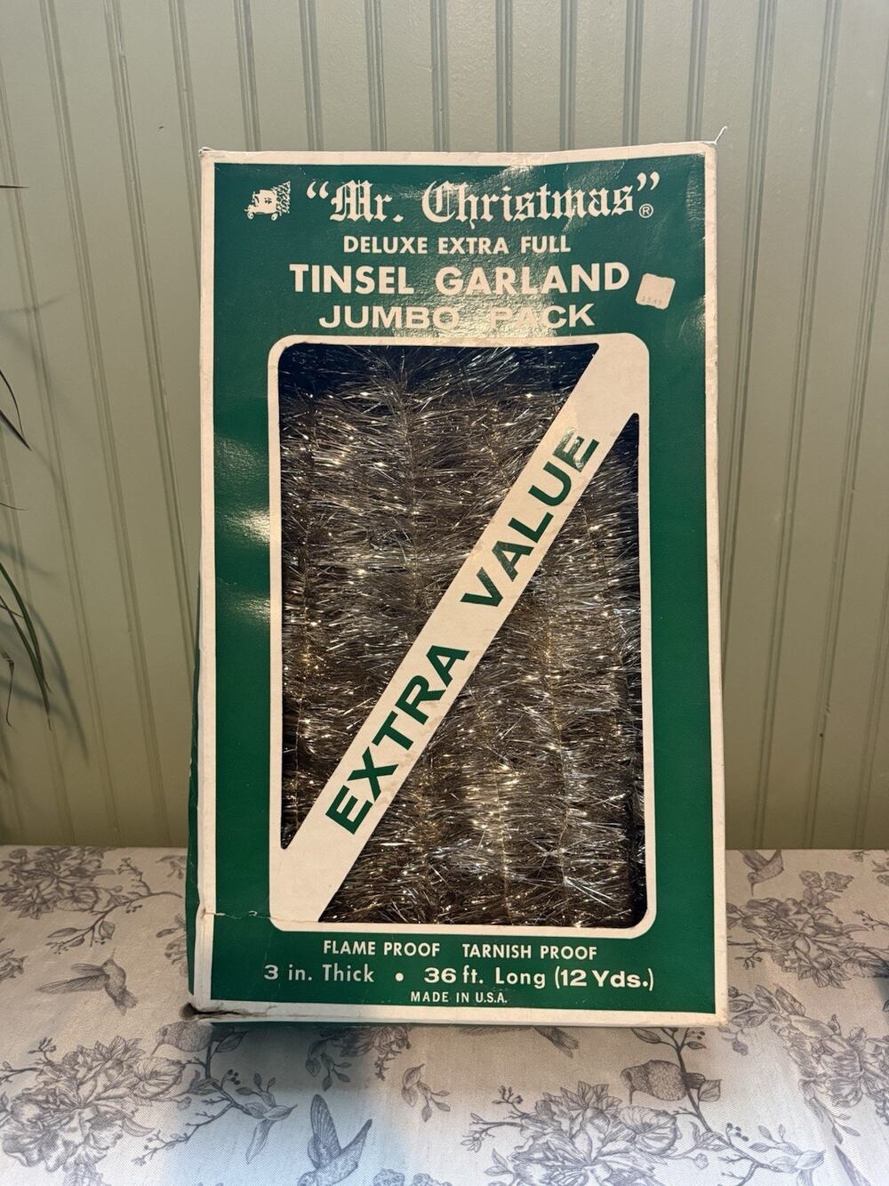 VINTAGE 36 Foot LONG TINSEL GARLAND MR. CHRISTMAS Silver MCM 70s USA Retro Box